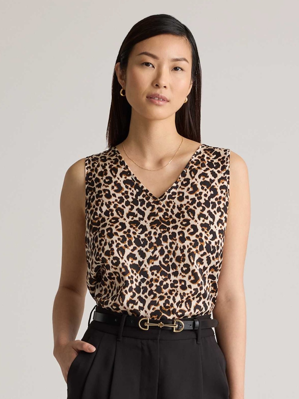 Quince Washable Stretch Silk Leopard Sz L NEW